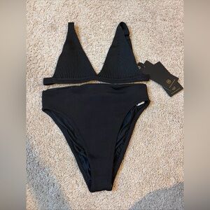 NWT Vix Paula Hermanny Black Bikini Swim Set Top Bottoms High Leg Size PP/XS